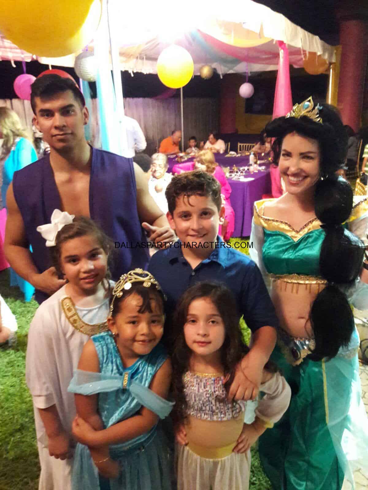 Island princess character visiting a Dallas living-room party