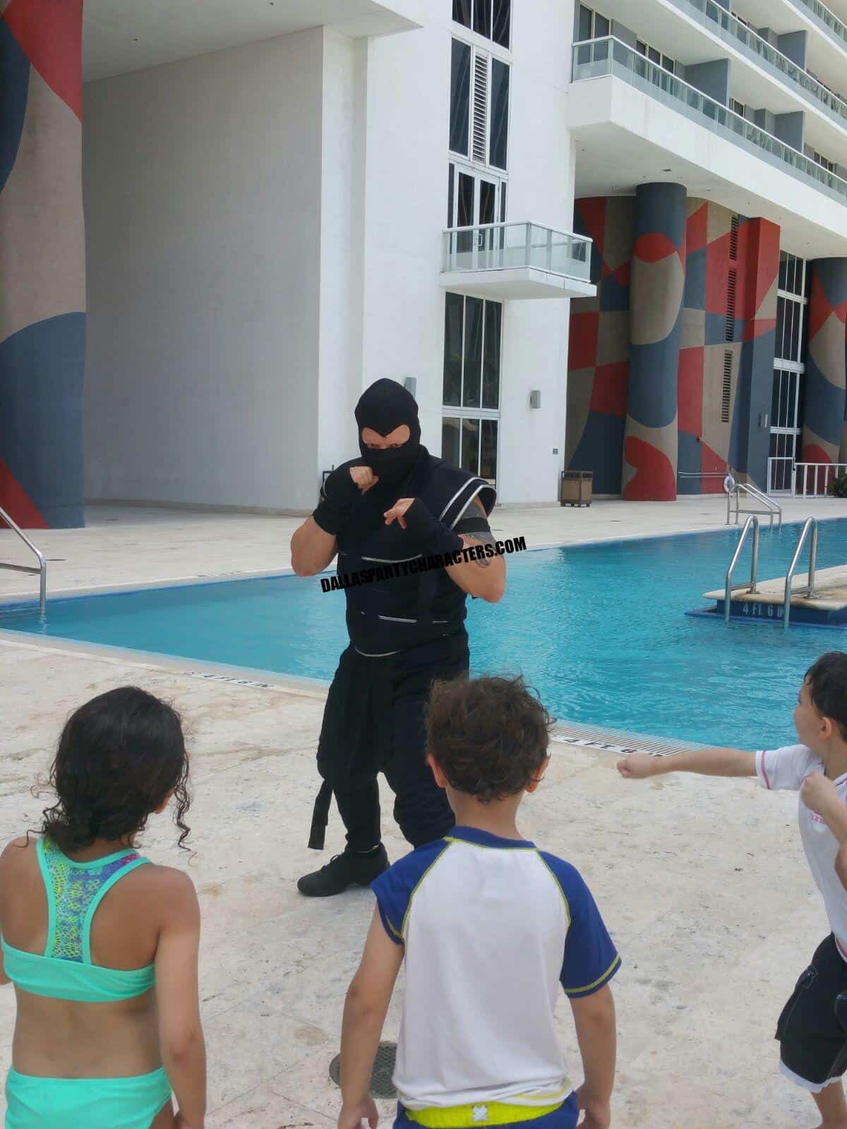 Ninja-style party character visiting a Richardson, TX birthday
