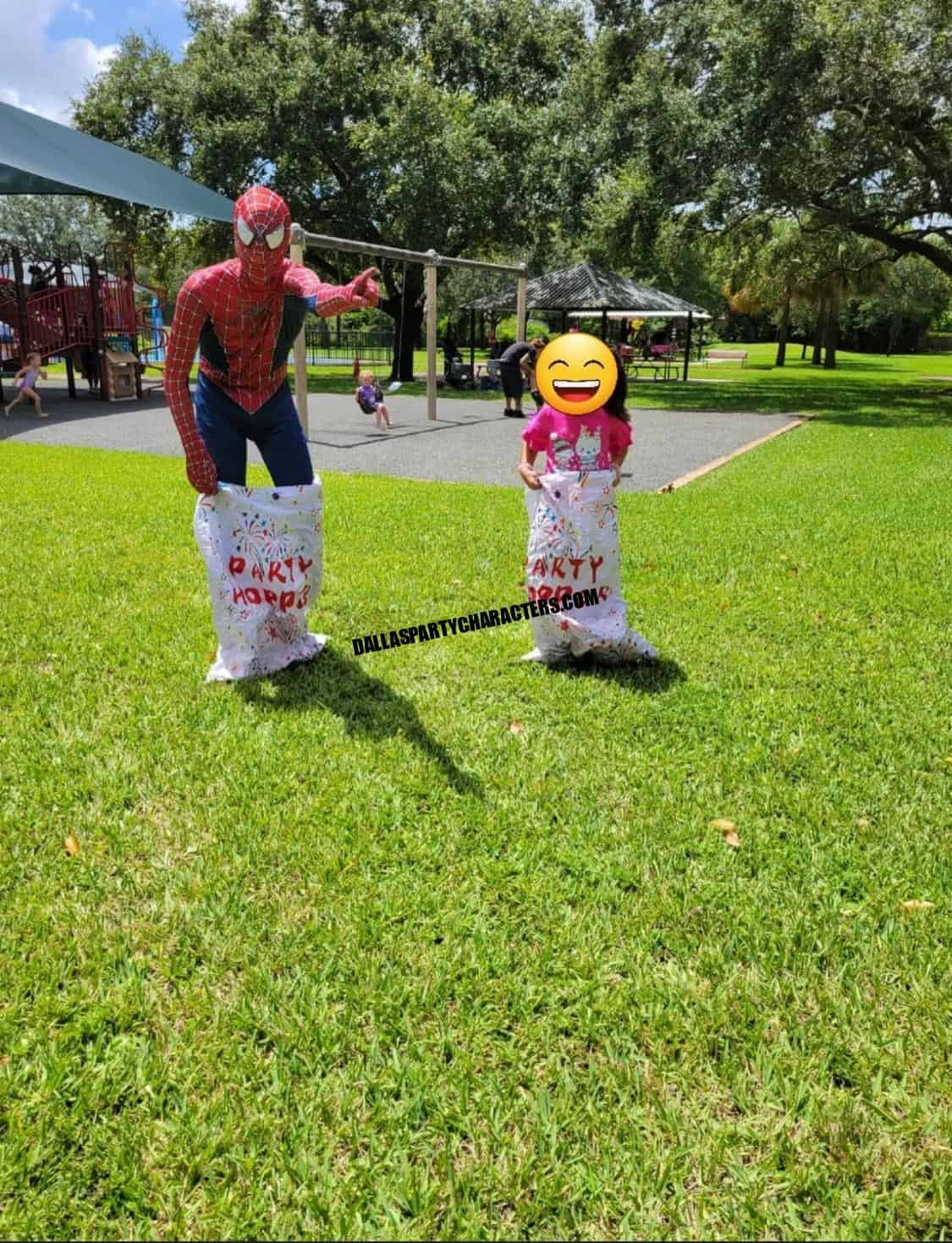 Superhero party character with kids in Irving, TX