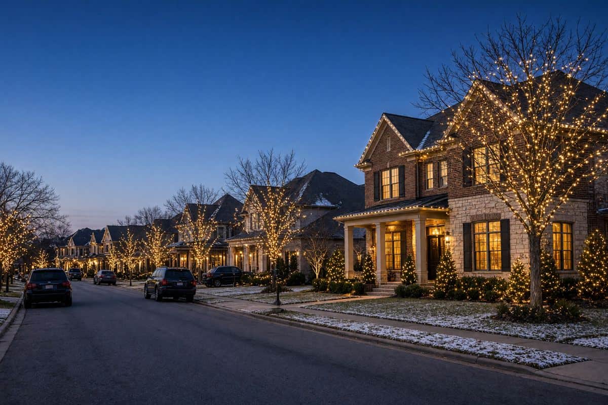Christmas lights on a Dallas neighborhood street