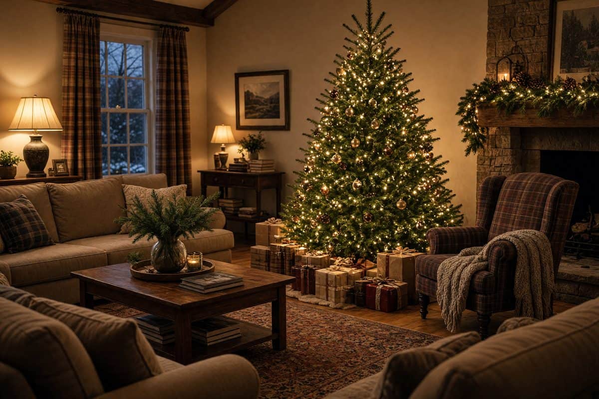 Holiday living room ready for a character visit in Dallas