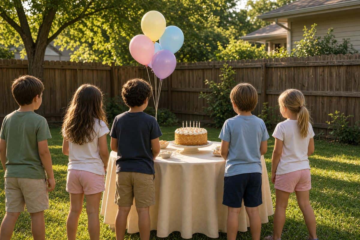 Kids at a backyard birthday party in Garland, TX