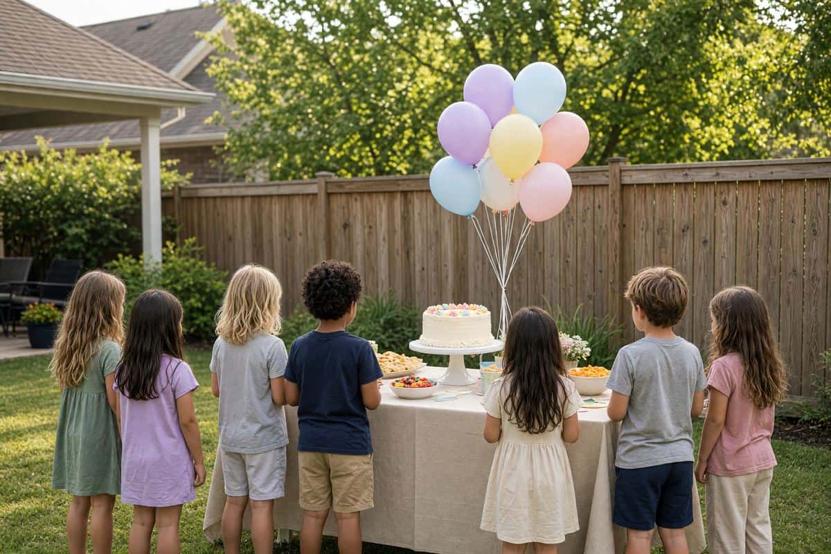 Kids at a backyard birthday party in Plano, TX